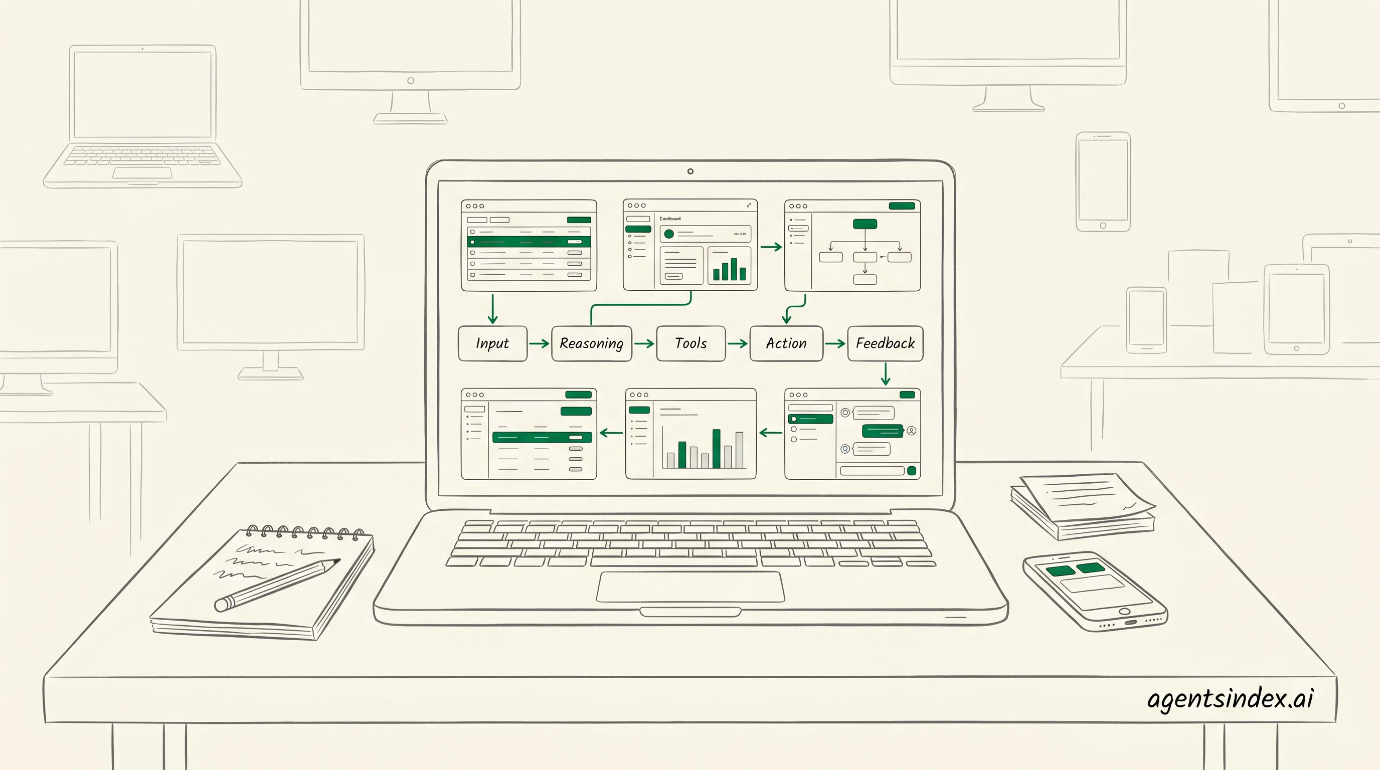 AI agent definition flow on a laptop screen