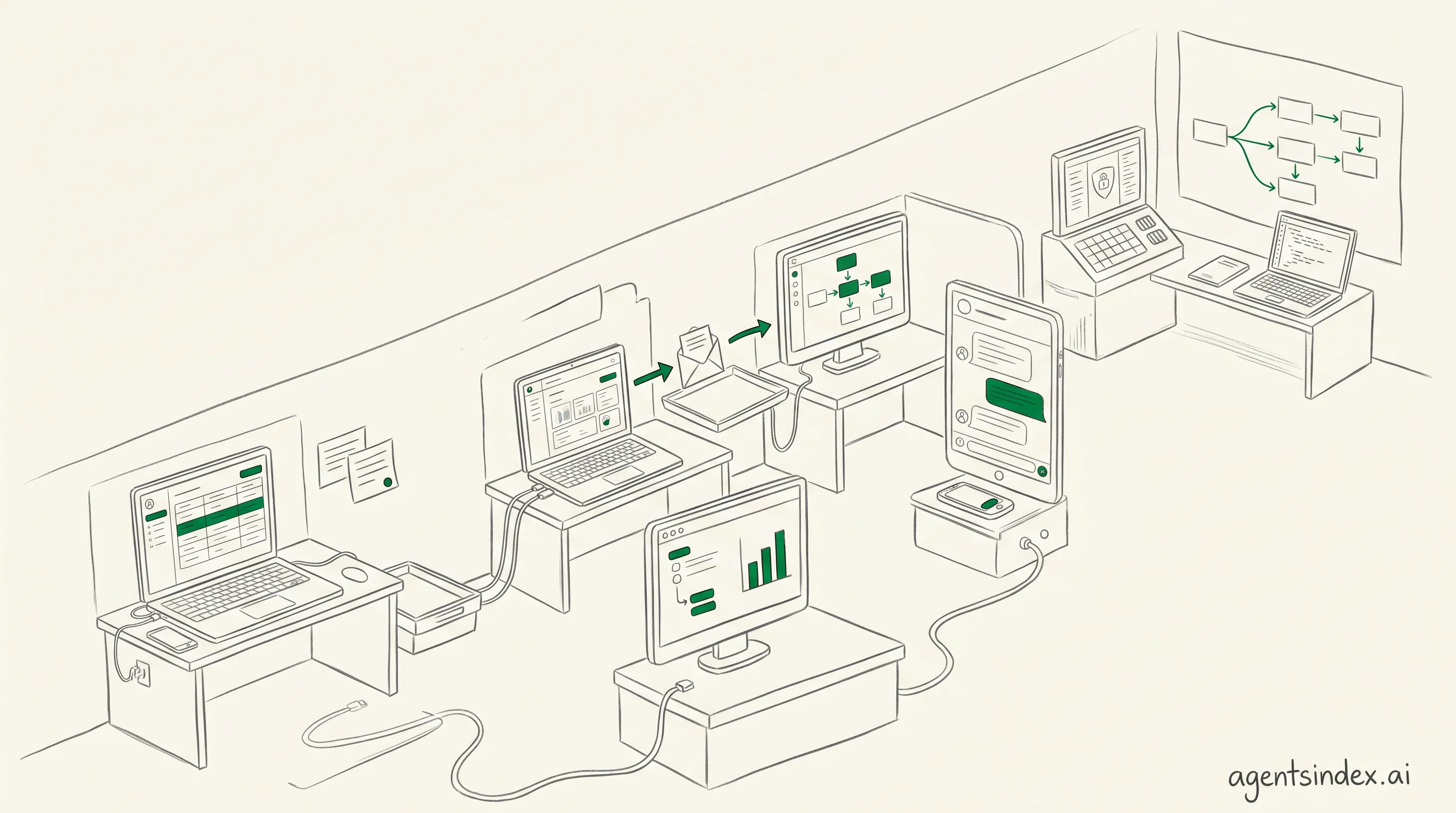 Multi-agent systems coordinating work across connected stations