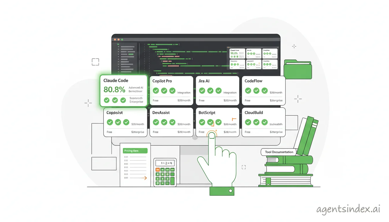 Decision framework showing six evaluation criteria for choosing an AI coding agent