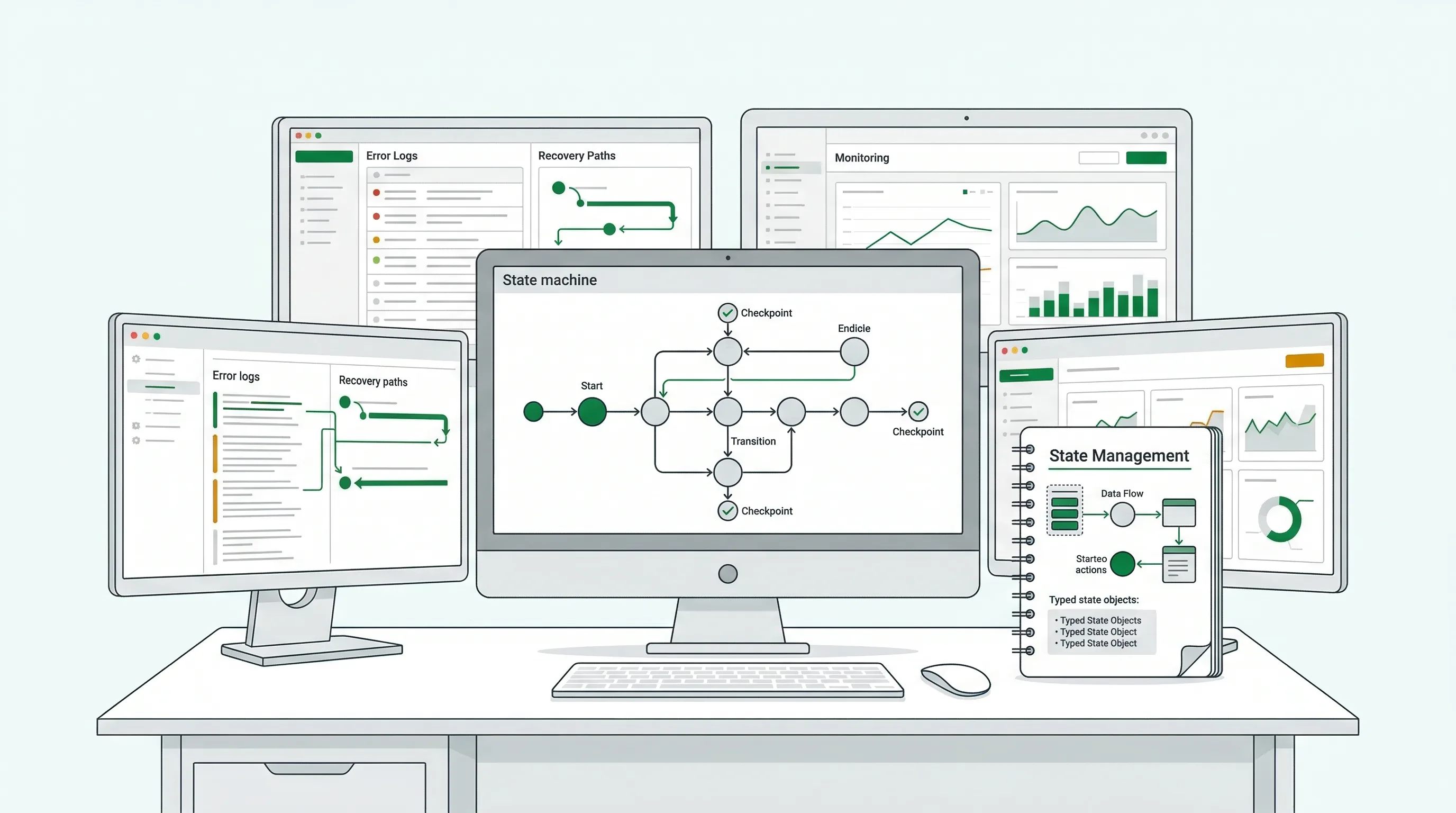 Production debugging setup illustrating LangGraph state management and observability features