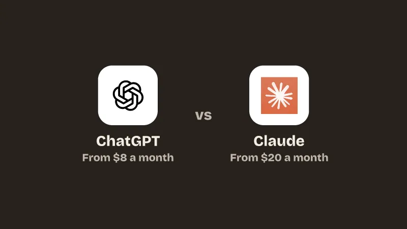 ChatGPT, from $8 a month vs Claude, from $20 a month.