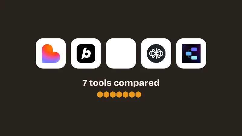 Logos of Lovable, Bolt.new, v0.dev, Voiceflow, Flowise. 7 tools compared.