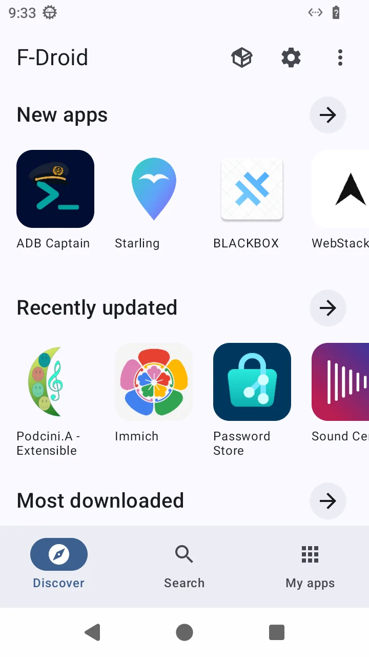 The F-Droid app store open on an ERIUS PHONE device; the API documentation uses this same screen for its snapshot example